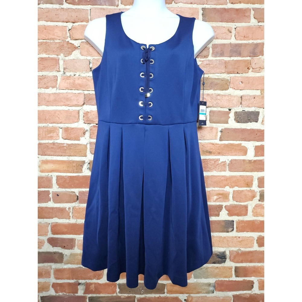 Tommy Hilfiger Fit & Flare Dress Womens Size 16 Navy Stretch‎ Sleeveless Lace Up